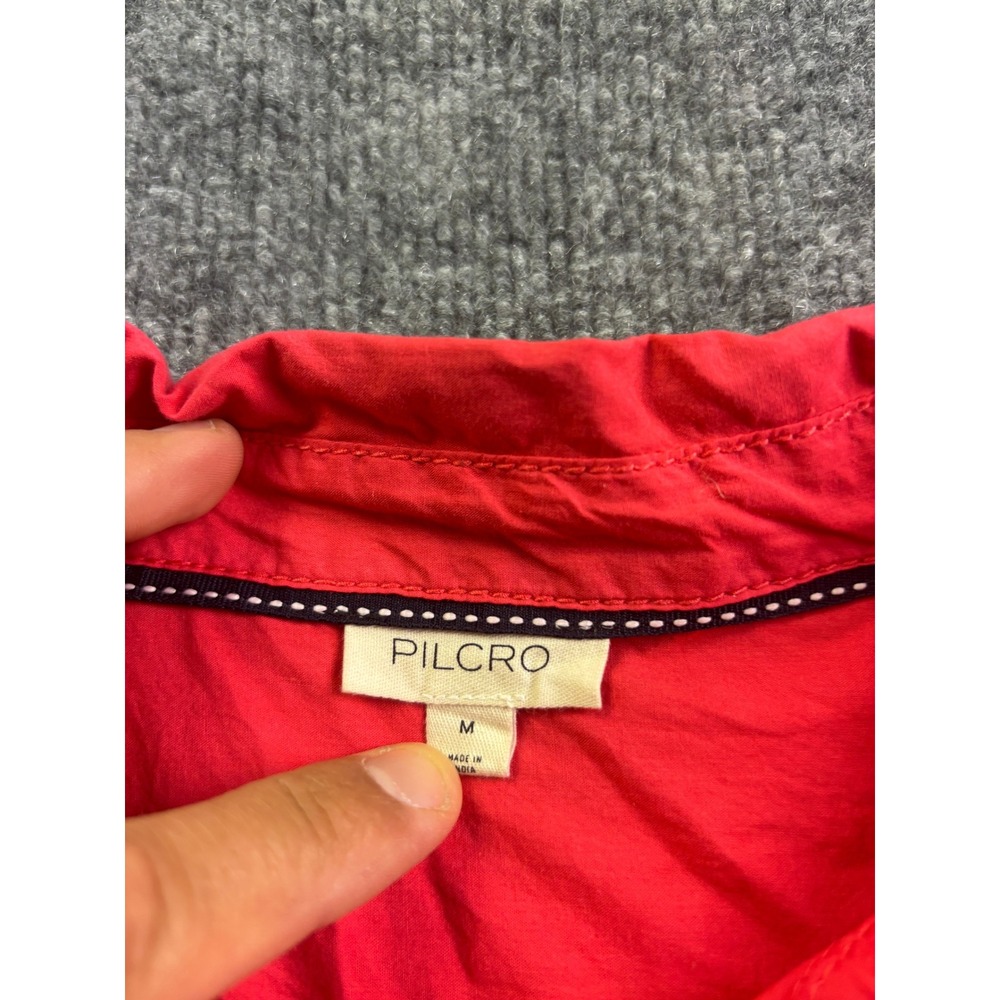 Pilcro Button Front‎ Shirt Womens M Red/Pink Split Back Cropped Cotton Top - Picture 2 of 7